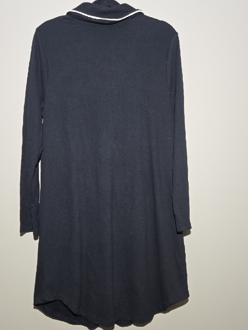 Lauren Ralph Lauren Black Long-Sleeve Polo-Style Sleepshirt with White Piping - Picture 4 of 6